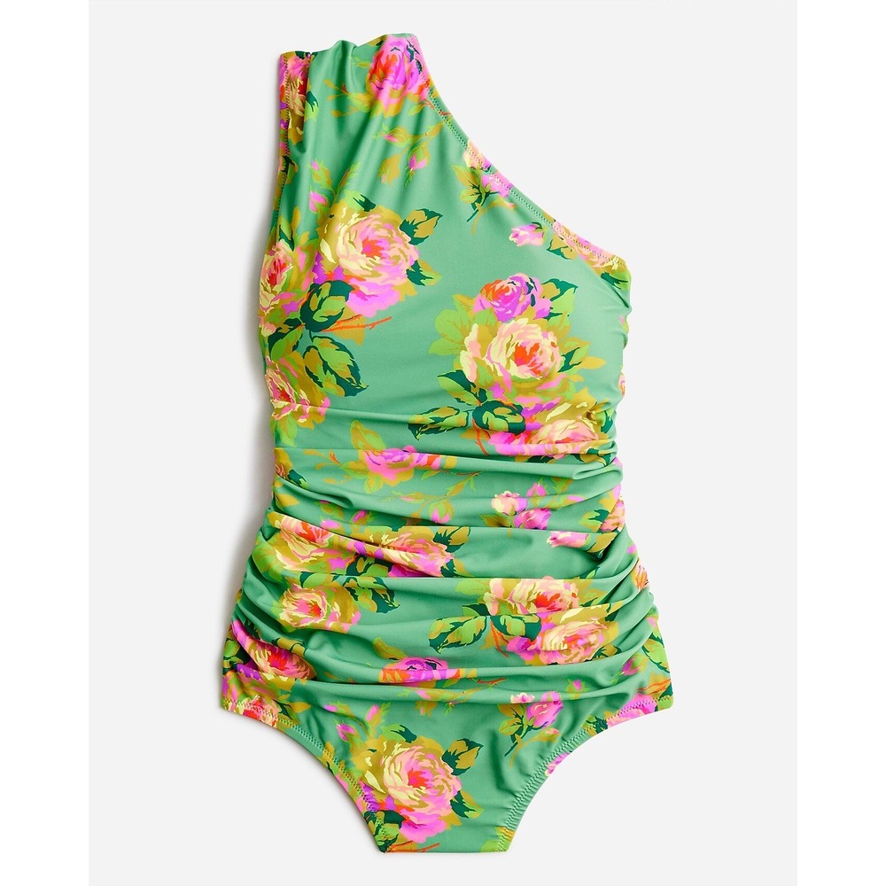 J Crew Swimsuit Ruched one shoulder one piece rose garden Green 14